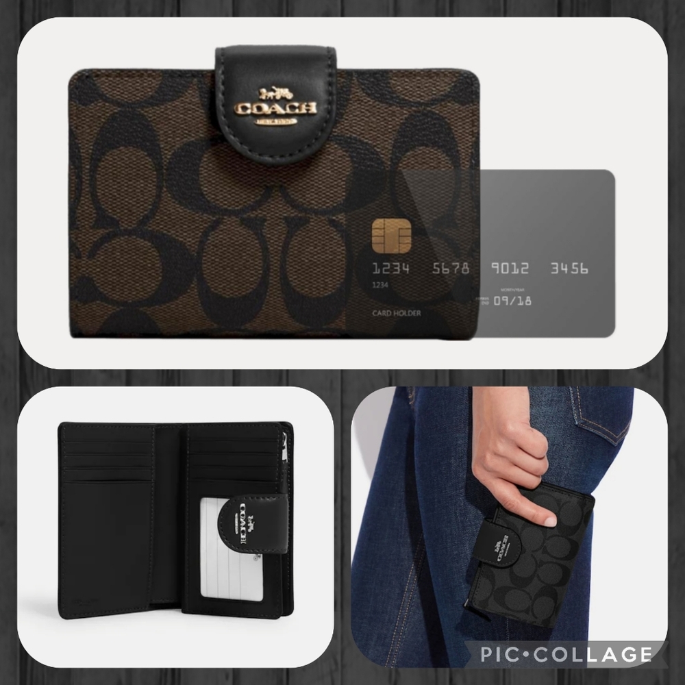 COACH Medium Corner Zip Wallet In Signature Canvas - Picture 2 of 8